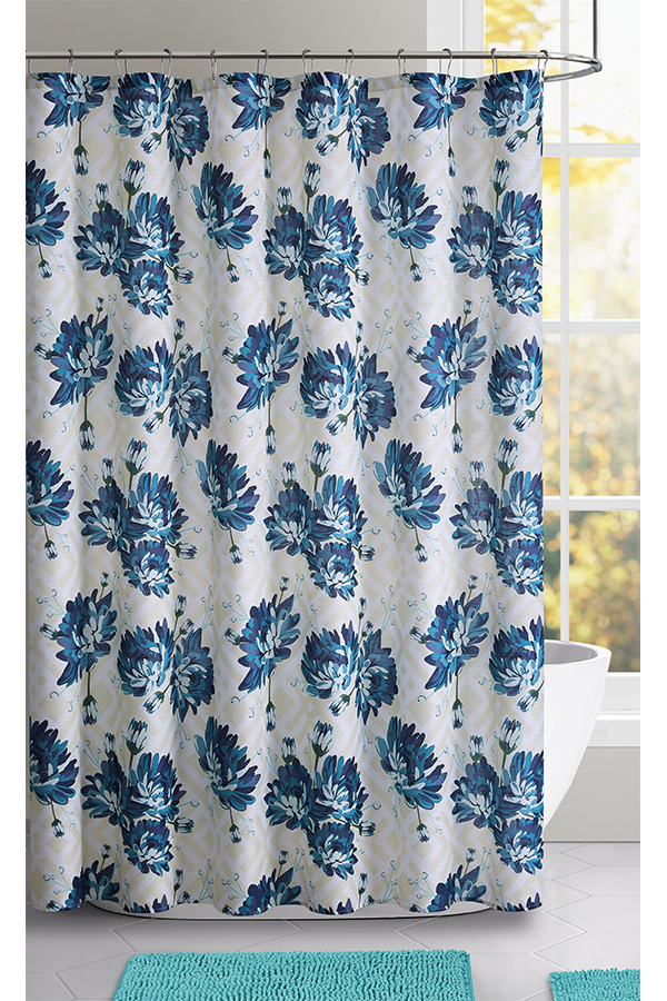 PVC Shower Curtain Blue Floral