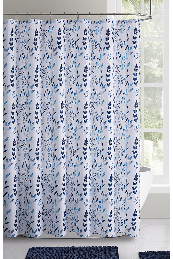 PVC Shower Curtain Navy Floral