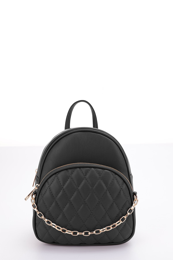 Black Quilted Backpack Gold Chain