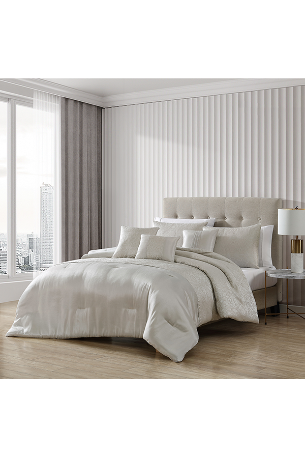 Queen Comforter Set Ivory Damask 8Pc Citi Trends