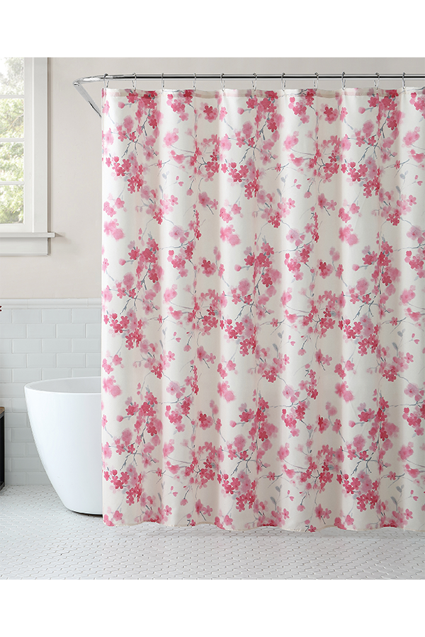 Piece Floral Print Shower Curtain Set Pink$.