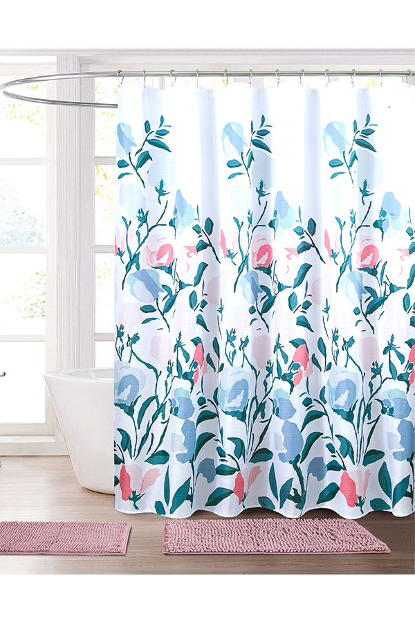 Piece Floral Print Shower Curtain & Rug Set Teal $.