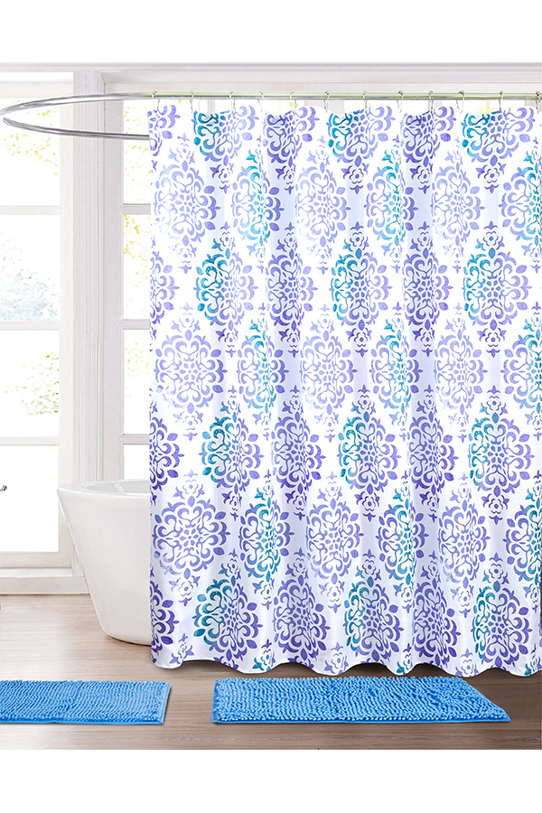 Piece Medallion Print Shower Curtain & Rug Set Purple $.