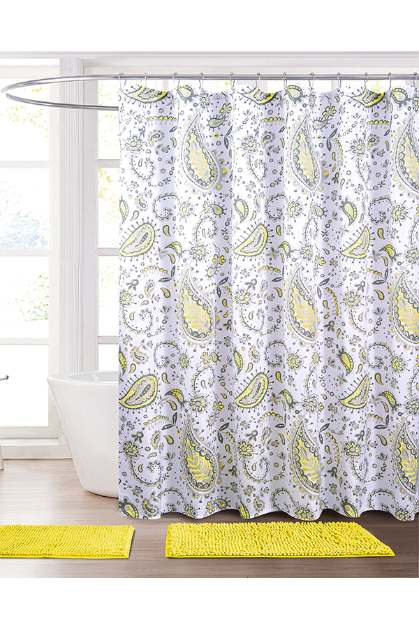 Piece Paisley Print Shower Curtain & Rug Set Yellow $.