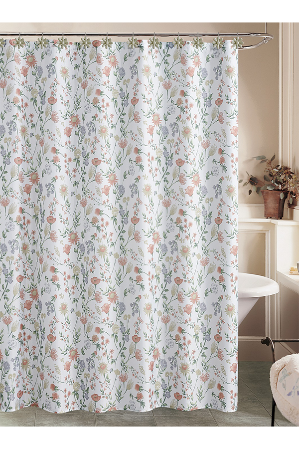 Piece Pastel Floral Print Shower Curtain Set with Resin Hooks $.