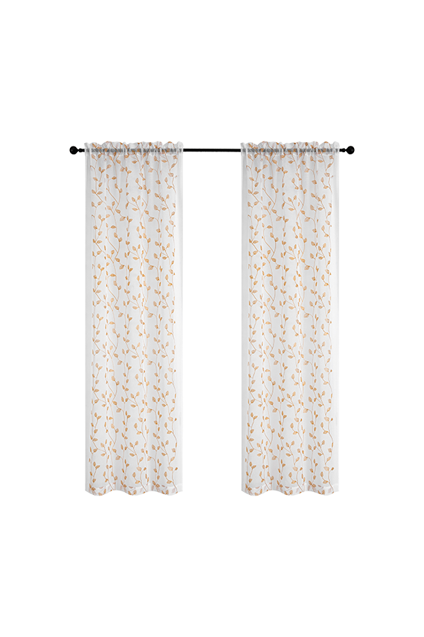 x Pannel Sheer Embroidered Leaf Curtains Gold $.