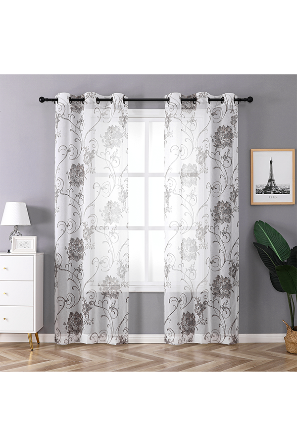 x Pannel Sheer Floral Print Curtains Grey$.