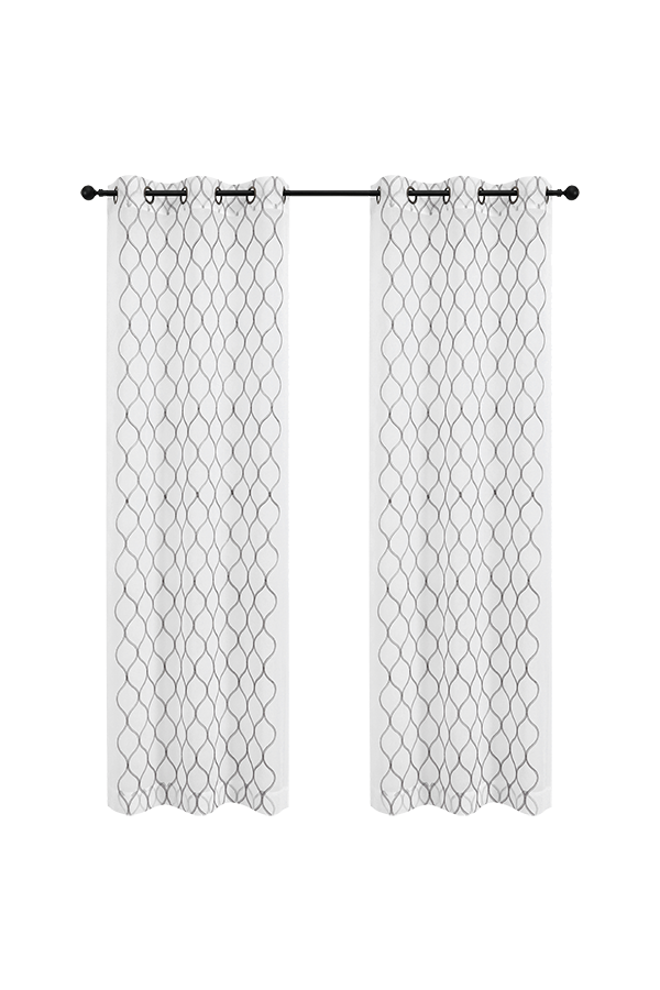 x Pannel Sheer Small Print Embroidered Curtains Grey$.