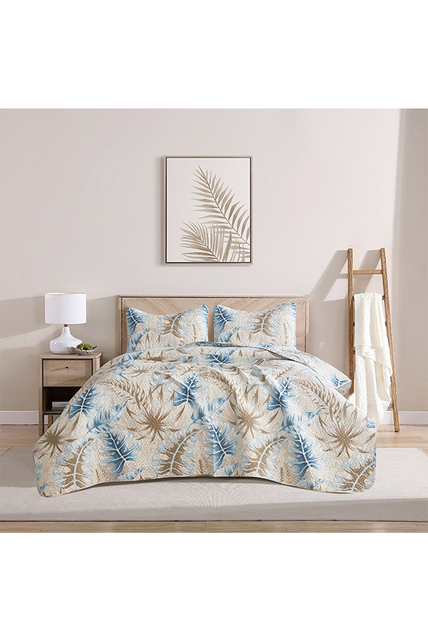 3 pc Full / queen palms retailer print quilt set !