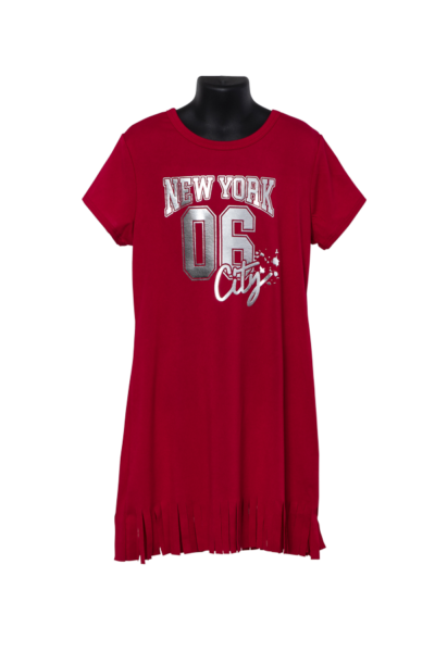 Red Fringe Dress With New York Foil Logo - Citi Trends