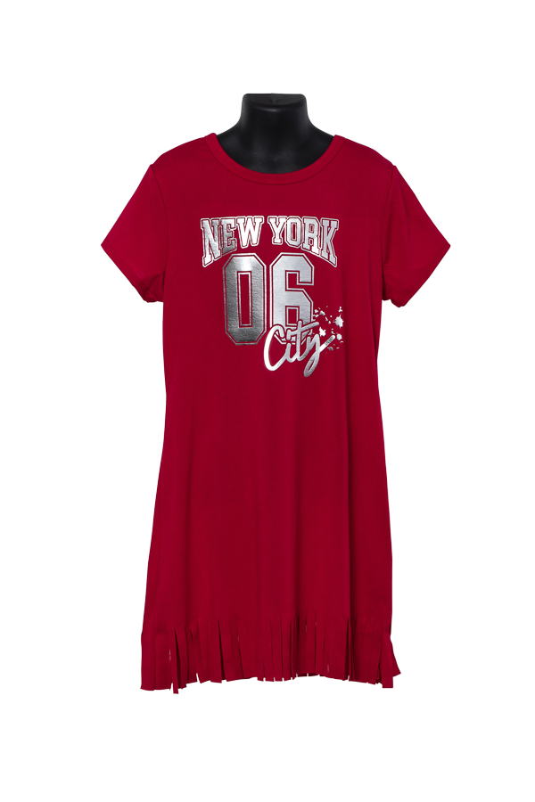 Red Fringe Dress With New York Foil Logo - Citi Trends