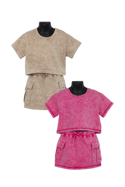 2pc Acid Wash Skirt Set With Cargo Pocket Assorted - Citi Trends