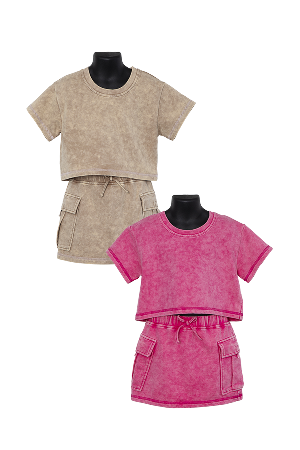 2pc Acid Wash Skirt Set With Cargo Pocket Assorted - Citi Trends
