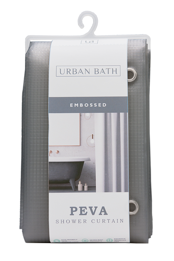 Embossed Squares Peva Shower Liner Grey $.