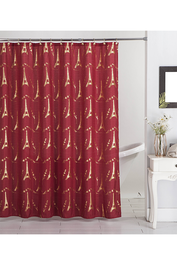 Piece Metallic Paris Print Shower Curtain Set Red$.