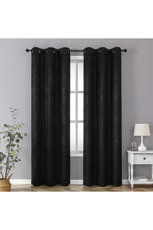 Pannel Blackout Embossed Textured Curtain Black $.